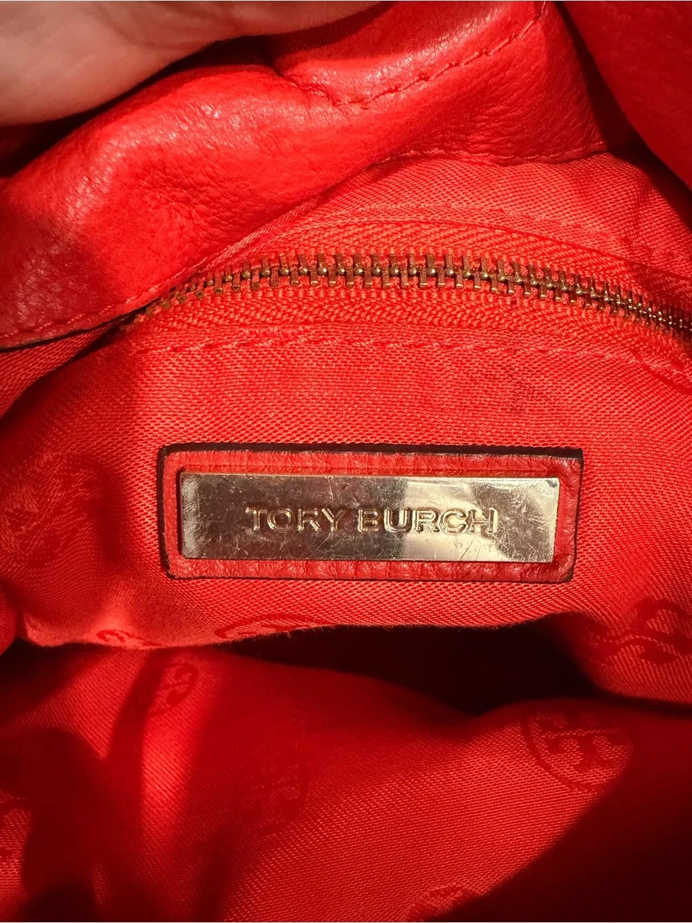 Tory Burch Bright Dark Red Pebbled Leather Tote